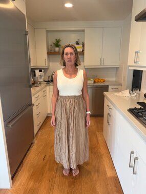 J. Crew Gathered Waist Tank Dress - Midi in White & Gold Size S